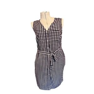 Tommy Hilfiger Houndstooth‎ Y2K Navy White Dress Sleeveless Button Belted Large